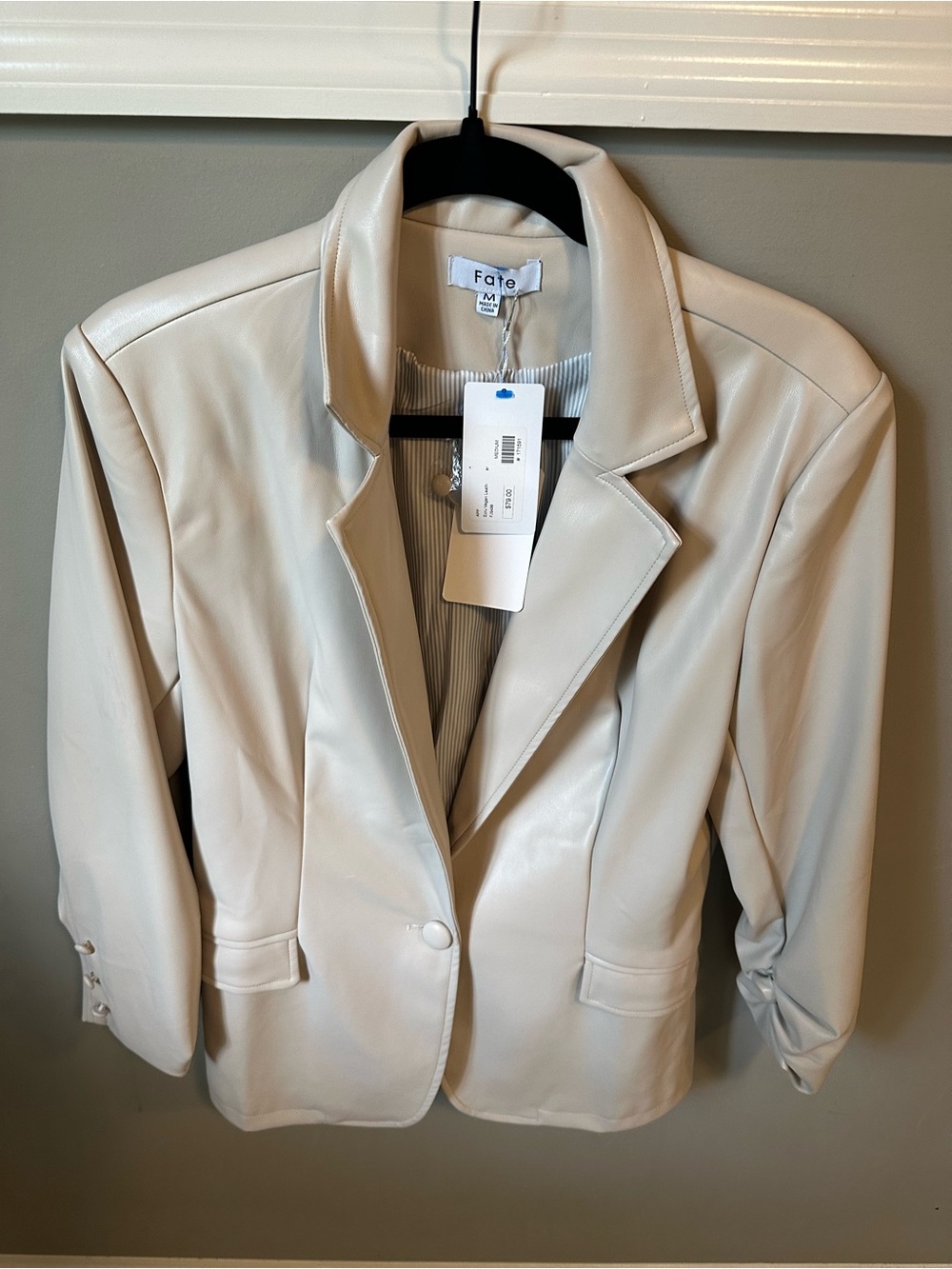 NWT Fate Women's Cream Faux Leather Blazer Jacket
